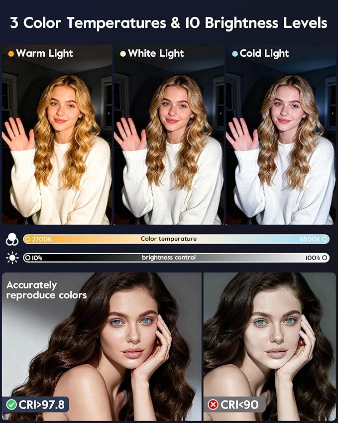 7" Ring Light with Stand for Desk, 30 Modes for Video Conference Lighting | Zoom Lighting for Computer, Adjustable Desk Light for Video Recording, Calls, Podcast, Stream, 3000K-6500K, CRI 97.8 - Image 2