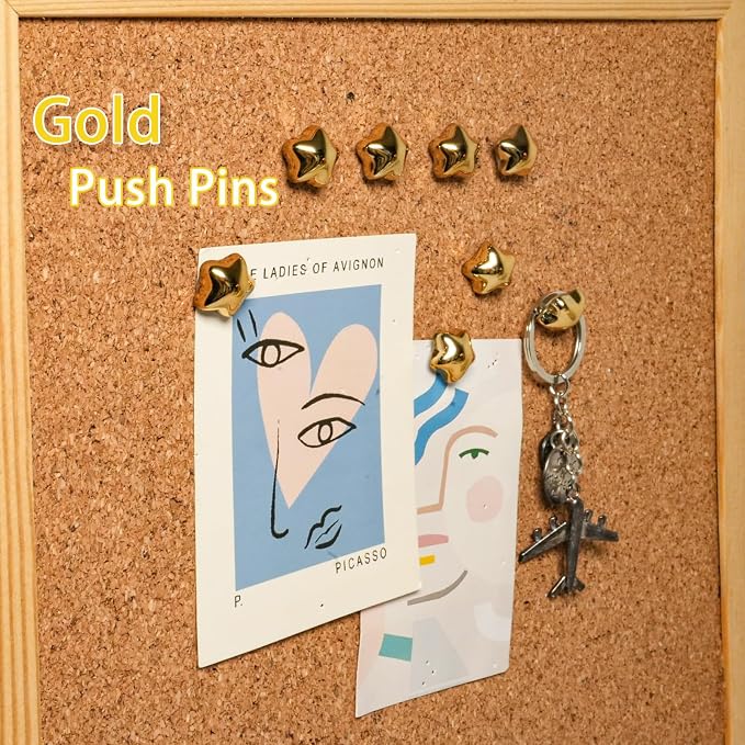 50 PCS Gold Star Push Pins, Thumb Tacks for Bulletin Boar, Cute Decorative Thumbtacks for Cork Board Bulletin Board, Photos Wall Maps, Picture Hanging and Other Offices Schools Decoration. - Image 5