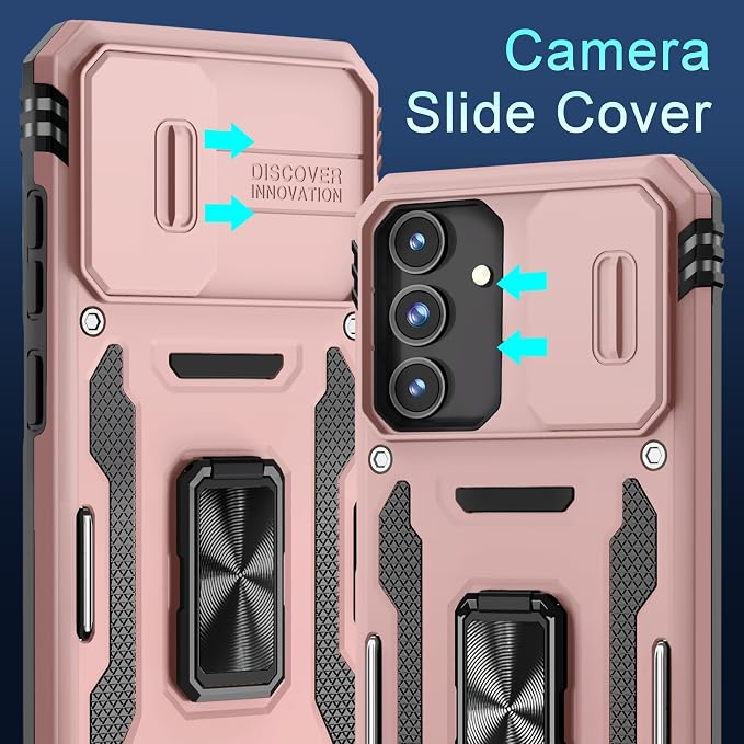DEERLAMN Case for Samsung Galaxy S25 Plus/S24 Plus 6.7-Inch with Slide Camera Cover+Screen Protector(1 Pack), Rotated Ring Kickstand Military Grade Shockproof Protective Cover-Rose Gold - Image 3