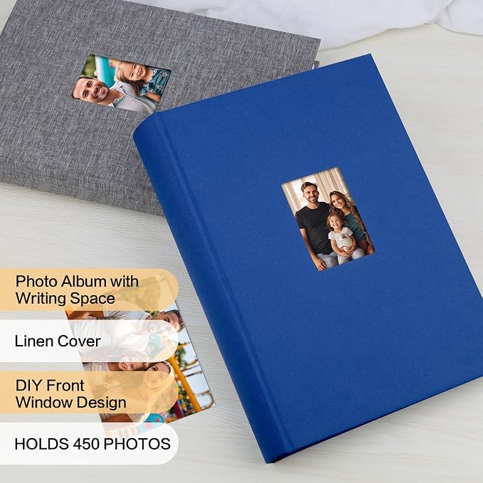 450 Pocket 4x6 Photo Album with Writing Space, Linen Cover, Blue | Large Capacity, 4x6 Album Book, with Memo for Family, Wedding Baby, Travel Memories Graduation Pictures - Image 2