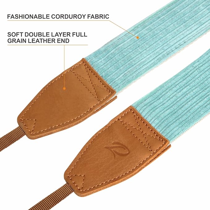 Padwa Lifestyle Corduroy Camera Strap - 2" Double Layer Full Grain Cowhide Leather Head Camera Straps for Photographers,Unique Soft Corduroy Fabric with Quick Release fits all Cameras - Fresh Green - Image 3