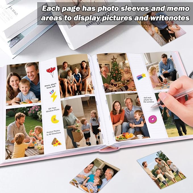 Photo Album 4x6 Vertical 600 Photos with Writing Space, Pink | Linen Cover, Acid-Free Pages, Clear PP Pockets, Memo Writing Space, Front Display Window, Family, Wedding & Travel Memories - Image 4
