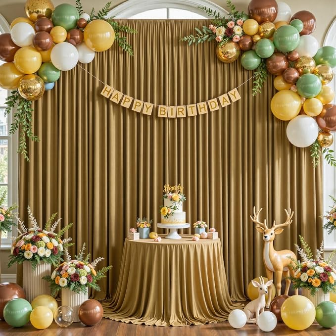 Gold Brown Backdrop Curtains-Wrinkle-Free Polyester Photography Drapes Party Curtain Background for Baby Shower Wedding Decorations- 8 X10FT (Brown) - Image 2