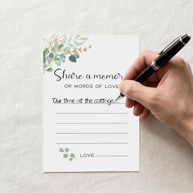 Share a Memory Cards - Share Words of Love - Keepsake Funeral Card, Guest Book Alternative, Eucalyptus Design Memory Cards for Birthday, Funeral Memory Books and Boxes, Memorial Service Decorations - Image 5