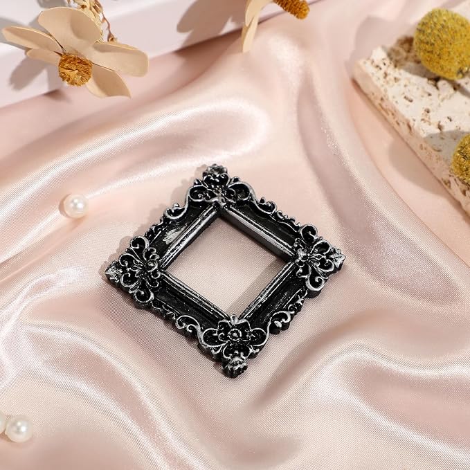 Vicenpal 25 Pcs Vintage Sliver Mini Vintage Picture Frames Bulk | Small Vintage Photo Frames, Antique, Resin, Baroque, Ornate, Cute Wallet Size, for DIY Jewelry Gifts Christmas Wedding Decor - Image 2