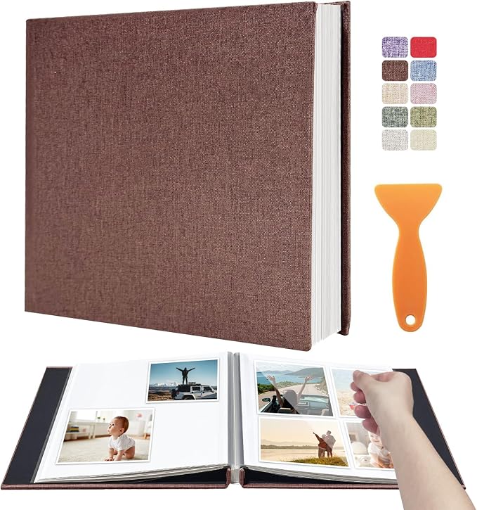 Large Photo Album Self Adhesive Scrapbook Album for 4×6 5×7 8×10 Pictures DIY Magnetic Linen Cover Album 40 Pages for Family Wedding Gifts with Metal Pen and Plastic Board by HenPisen