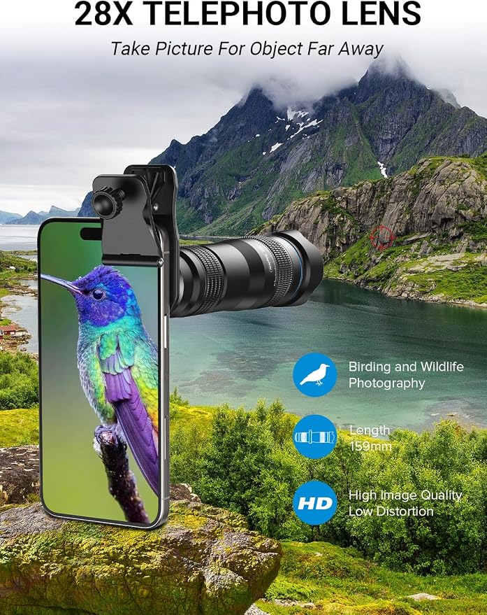 MIAO LAB 28X High-Power Telephoto Lens for Smartphone – Universal Clip-on Telephoto Lens for iPhone, Samsung, Android, Clear Long-Range Shots, Also Works as Monocular - Image 3