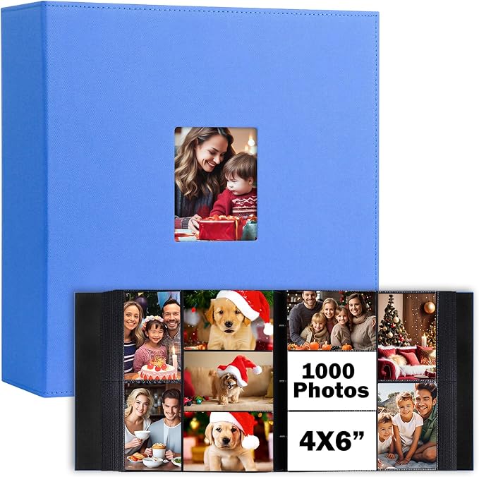 Extra Large Capacity 4x6 Photo Album, Holds 1000 Photos, Blue | Linen Hardcover, Horizontal & Vertical 4x6 Pockets, Removable Acid-Free Pages, Front Display Window, Family, Wedding & Travel by Xfveiwoo