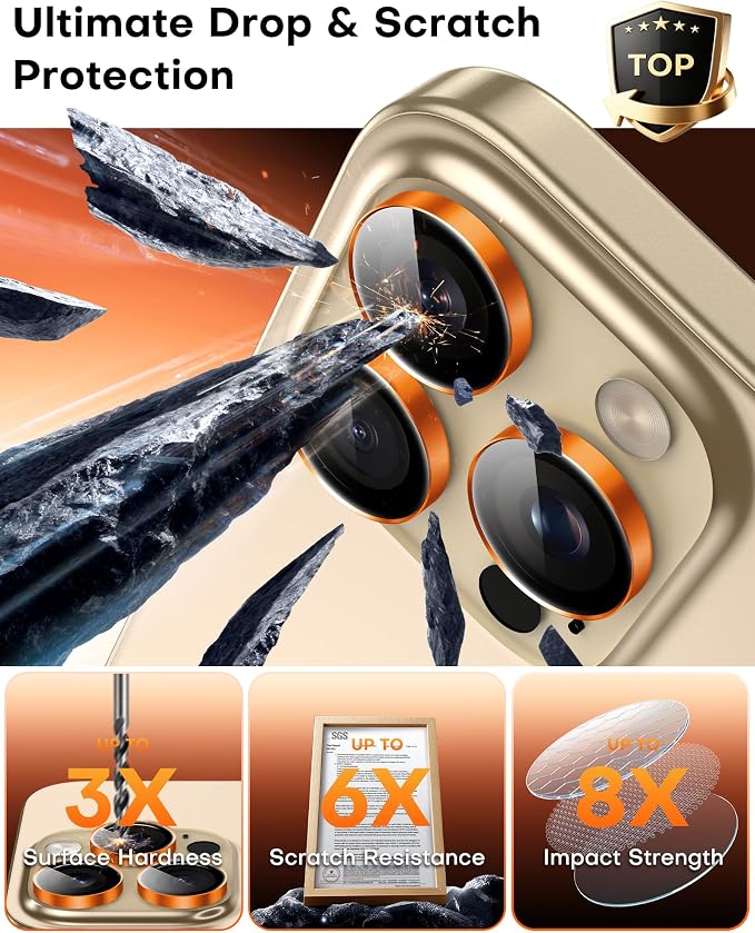 TOCOL for iPhone 14 Pro Max Camera Lens Protector/iPhone 14 Pro Camera Lens Protector Tempered Glass HD Individual Scratch Resistant Cover Accessories Case Friendly 2 Pack（Orange） - Image 4