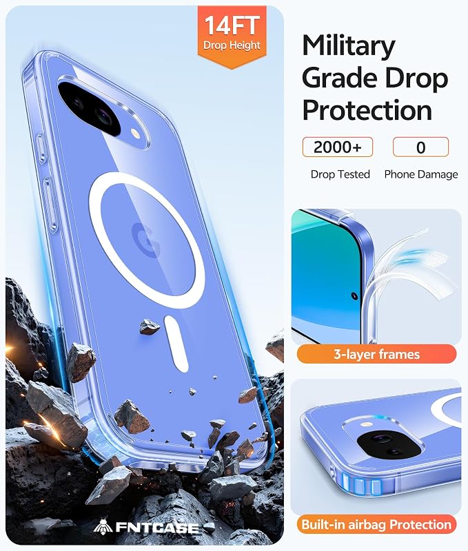 FNTCASE for Google Pixel 10a Case, Fit for Magsafe, with Screen Protector | Anti Yellowing Magnetic Back, 14FT Military Grade Drop Protection, Slim Shockproof Protective Phone Cover, Transparent Clear - Image 5