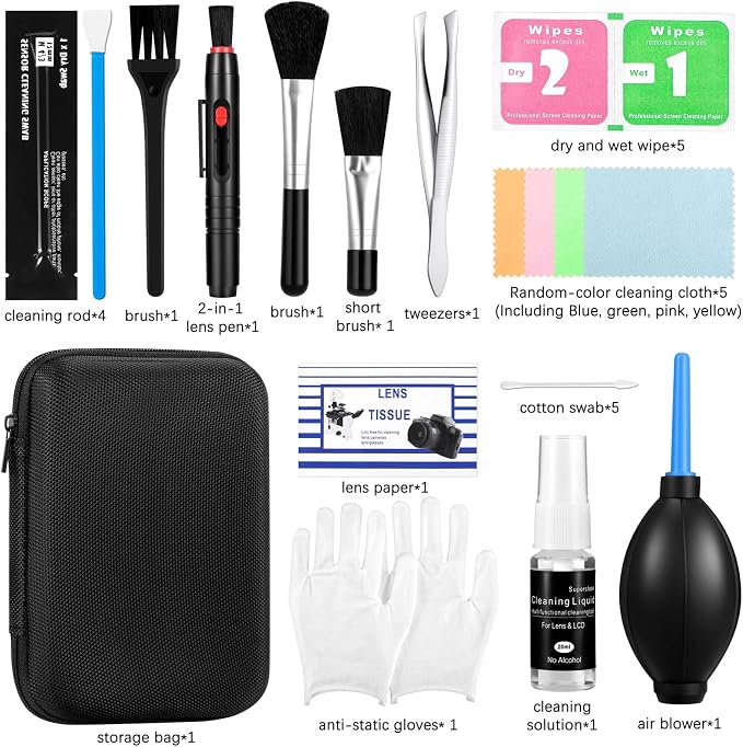 Camera Cleaning kit - Professional Camera Lens Cleaning Kit,Complete DSLR & Mirrorless Camera Sensor Cleaning Set Kit with Lens Pen, Blower, Brush, and Solution for Photography Essentials - Image 2