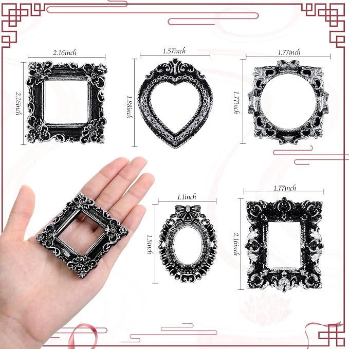 Vicenpal 25 Pcs Vintage Sliver Mini Vintage Picture Frames Bulk | Small Vintage Photo Frames, Antique, Resin, Baroque, Ornate, Cute Wallet Size, for DIY Jewelry Gifts Christmas Wedding Decor - Image 3