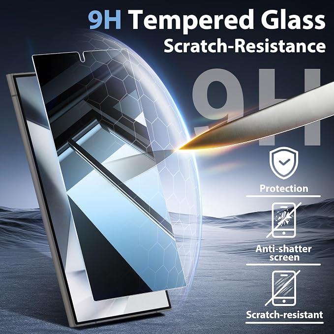 [2+2 Pack] for Galaxy S24 Ultra Privacy Screen Protector Glass | 2 Pack Camera Lens Protector, 9H Tempered Glass, Ultrasonic Fingerprint, Easy Install, for Samsung S24 Ultra Screen Protector - Image 6