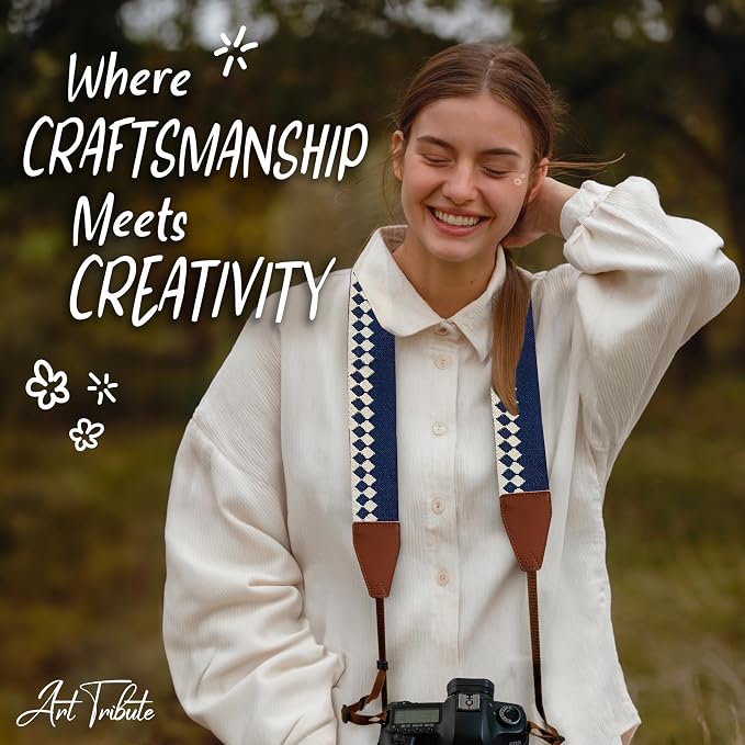 Art Tribute Camera Strap - Shoulder, Crossbody & Neck Camera Strap for Photographers, Fits All Cameras, Canon Nikon Sony Fujifilm, Padded Strap W/Quick Release, Embroidered Cotton & Leather Ends - Image 8