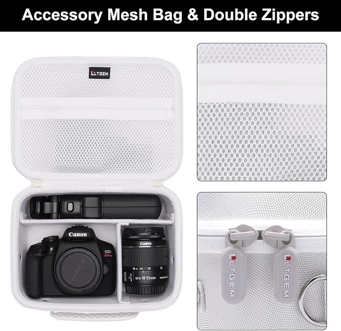 Small Camera Case Bag for Canon EOS Rebel T7/R50//R100 DSLR Camera White | Hard Carrying Travel Case for Canon EOS Rebel T7/R50//R100/R6 Mark II/R8/R6 Mark III/R50 V/T6/R10/R5 Mark II DSLR SLR Camera - Image 4