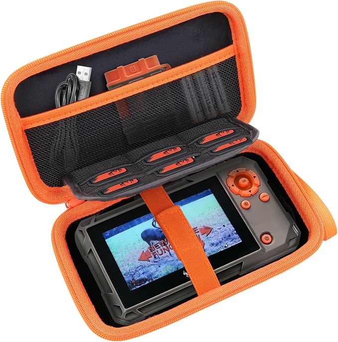 co2CREA Hard Case for Wildgame Innovations Trail Pad VU60, Black+Orange | Stealth Cam SD Card Reader Viewer 4.3" LCD Screen Compatibility, Space For Cables And Accessories, Organized Interior by co2CREA