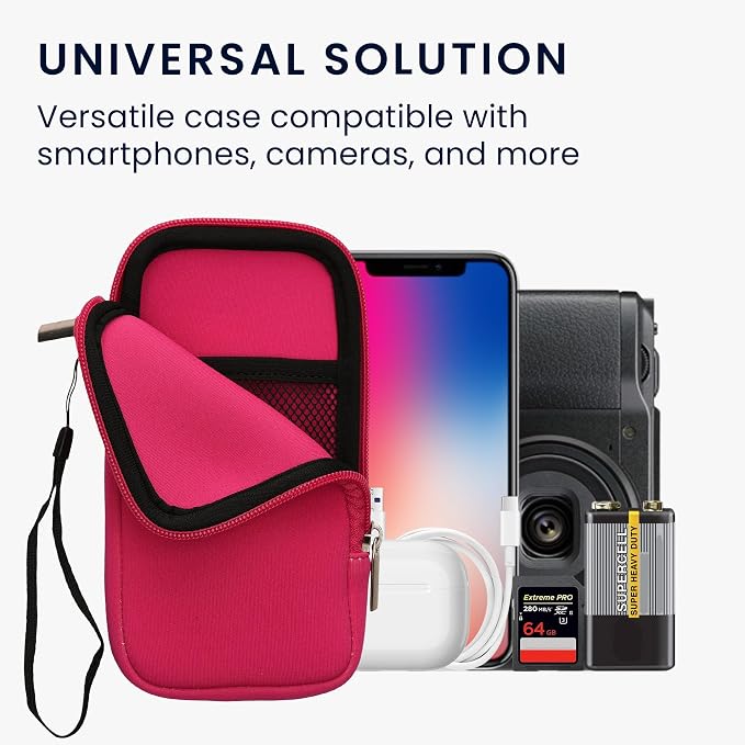 kwmobile Universal Phone Pouch Size XL - 6.7/6.8" - Neoprene Smartphone Pouch with Zip - Water-Repellent Mobile Phone Case - Sleeve in Dark Pink - Image 4