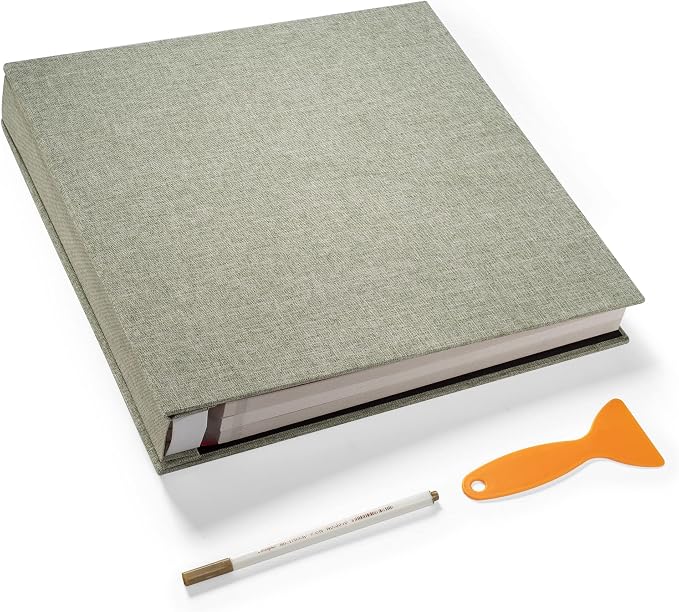 Large Photo Album Self Adhesive 4x6 5x7 3x5 8.5x11 Scrapbook Magnetic Album DIY Scrap Book Length 13 x Width 12.8 (Inches) 120 Sticky Pages Linen Cover DIY Photo Album (Grass Green) by HoneyTolly