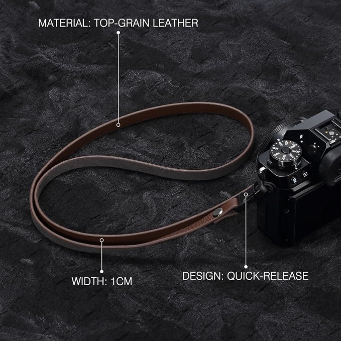 Leather Quick-Release thin camera Shoulder Strap for DSLR SLR - Brown | Genuine leather 1cm width 110cm length quick-release buckle 25g Neck Strap For Ricoh for Travel, Street, Outdoor Photography - Image 2