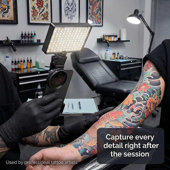 Polarized CPL Lens Light for iPhone - 120 LED Tattoo Photography Kit, 58mm Filter Removes Glare, Adjustable Color Temp, Clip-On Selfie Light for TikTok, Video Recording, Tattoo Photography - Image 3