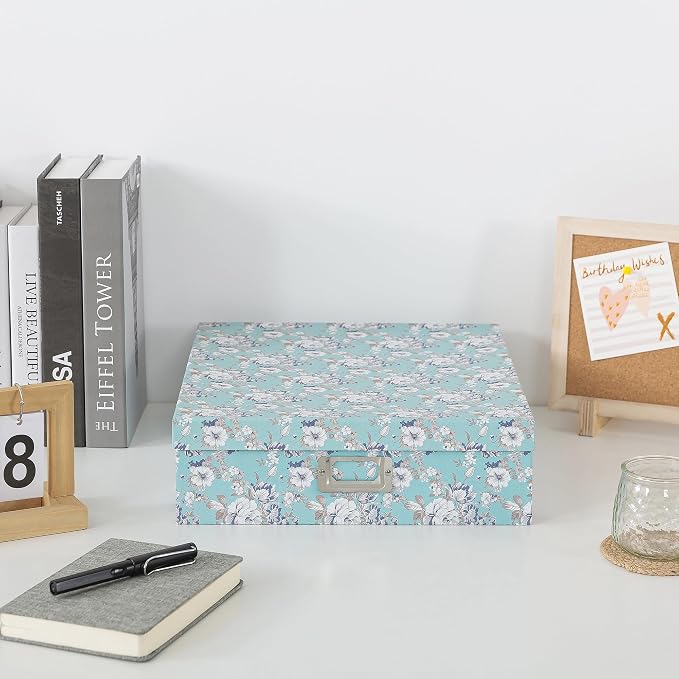 Soul & Lane - Floral Photo Storage Box, 14.8x13x3.7 In, Blue Cottage | Large Scrapbook Keepsake Memory Organizer with Lid, Decorative Cardboard Storage for Photos, Letters, Albums and Papers - Image 2