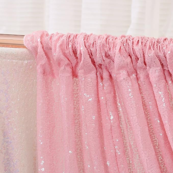 Poise3EHome Pink Sequin Backdrop, 10Ft x 10Ft Glitter Photography Background Curtains for Party Baby Shower Wedding Birthday Christmas Thanksgiving Halloween Decoration - Image 3