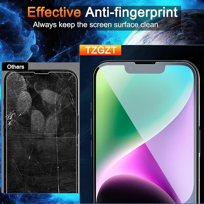 TZGZT 3 Pack Screen Protector for iPhone 14, Tempered Glass, Case Friendly | 9H+ Hardness, Military Grade Shatterproof, Anti-Scratch, HD, Easy Installation, Bubble Free, Include Camera Lens Protectors - Image 5