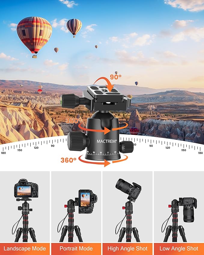 MACTREM 90in 2-in-1 Camera Tripod Monopod Aluminum Heavy Duty Travel Tripod | 360° Ball Head for Macro Photography, Max Load 33lb, Portable for DSLR & Phone, Includes Carry Bag for Travel & Vlogging - Image 3