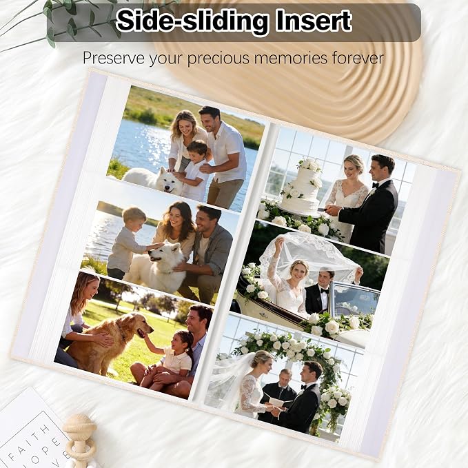 Aevdor 4x6 Photo Album, Holds 300 Photos, Linen Cover with Window, Beige | Linen Hardcover, Slip-In Pockets, Acid-Free & PVC-Free, Store Wedding Baby Vacation Memories - Image 2