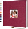 Vienrose Large Self Adhesive Photo Album with Window 13x12.6 60 Pages Red | Linen Cover, Scrapbook, Fits 4X6 8X10 10X12 Pictures, Metallic Pen, Diy by Vienrose
