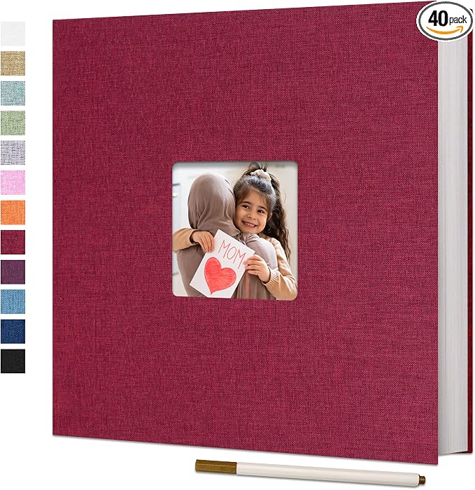 Vienrose Large Photo Album Self Adhesive for 4x6 8x10 10x12 Pictures Linen Scrapbook Album DIY 40 Blank Pages with A Metallic Pen | Linen Cover, Scrapbook, Fits 4X6 8X10 10X12 Pictures, Metallic Pen, Diy by Vienrose