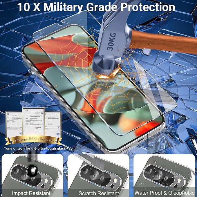 letosan 3 Pack for Google Pixel 9 Pro Screen Protector Tempered Glass + 3 Pack Camera Lens Protector, Military Grade Shatterproof, 9H Hardness, Fingerprint Unlock,Case Friendly 6.3 Inch - Image 5