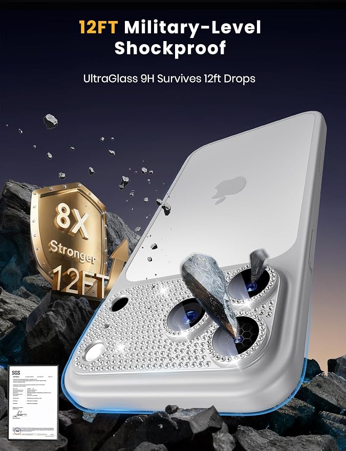 Hoerrye for iPhone 17 Pro Max Camera Lens Protector - Bling Diamond | Military Grade Protection, Keep Lens Original Design, 9H Tempered Glass Camera Cover Screen Protector - Image 5