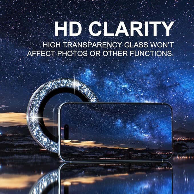 Choiche for iPhone 15/15 Plus Camera Lens Protector Bling, Glitter-Blue | Ultra HD, 9H Tempered Glass Camera Cover Screen Protector Metal Individual Ring Decoration Accessories, 2-Lens, 6.1/6.7-inch - Image 5