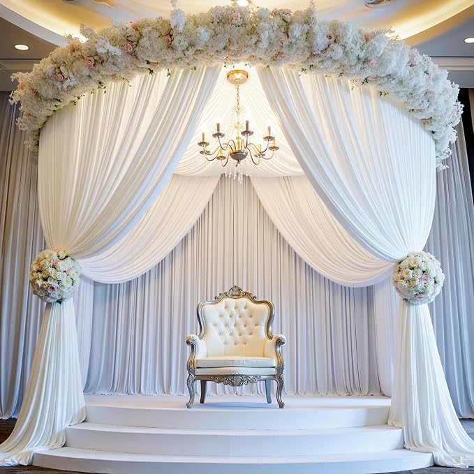 50x12 ft White Backdrop Curtains for Weddings Parties, Birthdays and Photos | 10 Panels 5x12 ft, Wrinkle-Free Polyester Drapes, Washable, Ironable, 4 in Rod Pocket for Baby Showers Photography Background - Image 9