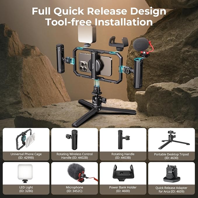 SmallRig Pro Phone Stabilizer Video Rig Kit, All-in-One Creator Bundle with LED Light, Mic,Table Tripod, Dual Handles for Live Streaming, for Creator, for iPhone 17/16/15 Pro, Android - Image 2
