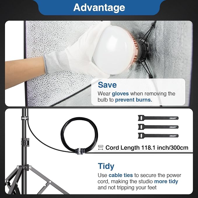 EMART Softbox Lighting Kit 85W 16"x16" Soft Box for Photography Light 1Pack | 3000K-6000K LED Bulbs with Remote, 65" Tripod, Professional Photography Lighting for Studio Lights, Portrait, Video Recording - Image 6