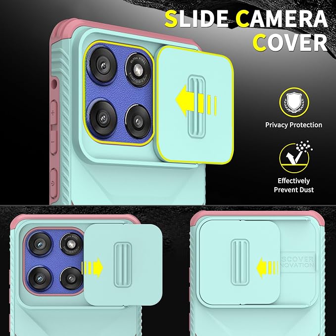for Motorola G Stylus 5G 2025 Case with Built-in Slide Camera Cover & Screen Protector, [2 in 1] Heavy Duty Rugged Shockproof Protective Cover for Moto G Stylus 5G 2025(Cyan/Pink) - Image 4