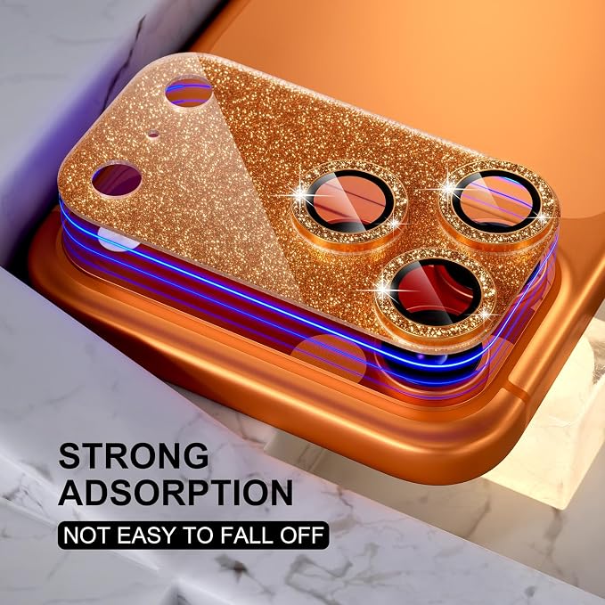 Choiche for iPhone 17 Pro Camera Lens Protector, Glitter-Orange | Bling Metal Camera Cover with 9H Tempered Glass Lens Screen Protector Accessories, Strong Adsorption, Case-Friendly, 6.3-inch - Image 5
