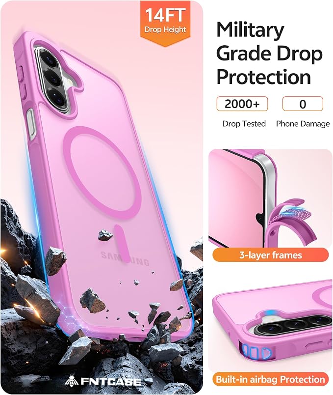 FNTCASE for Galaxy A17/A16 5G Phone Case, Fit for Magsafe, Screen Protector | Translucent Matte, 14FT Military Grade Drop Protection, Slim Shockproof Protective, for Samsung A 17 A 16 Cover, Pink - Image 5