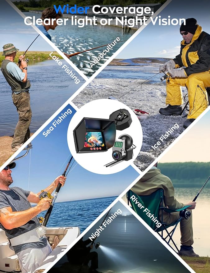 Underwater Fishing Camera,1080P Portable Fish Finder with 5" Waterproof IPS Screen,220° Ultra-Wide Ice Fishing Camera with 12 IR LED Night Vision,10000mAh Battery&100FT Cable for Boat, Lake & Kayak - Image 8