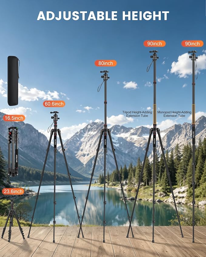 MACTREM 90in 2-in-1 Camera Tripod Monopod Aluminum Heavy Duty Travel Tripod | 360° Ball Head for Macro Photography, Max Load 33lb, Portable for DSLR & Phone, Includes Carry Bag for Travel & Vlogging - Image 2