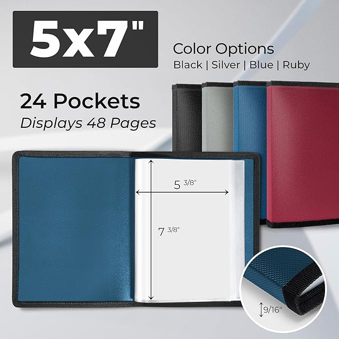 Dunwell 5x7 Photo Album & Art Portfolio Binder, 24 Sleeves, Blue 2-Pack | Displays 48 Pages, 24 Clear Sleeves, Black Mounting Paper, Organizer for 5x7 Photos - Image 2