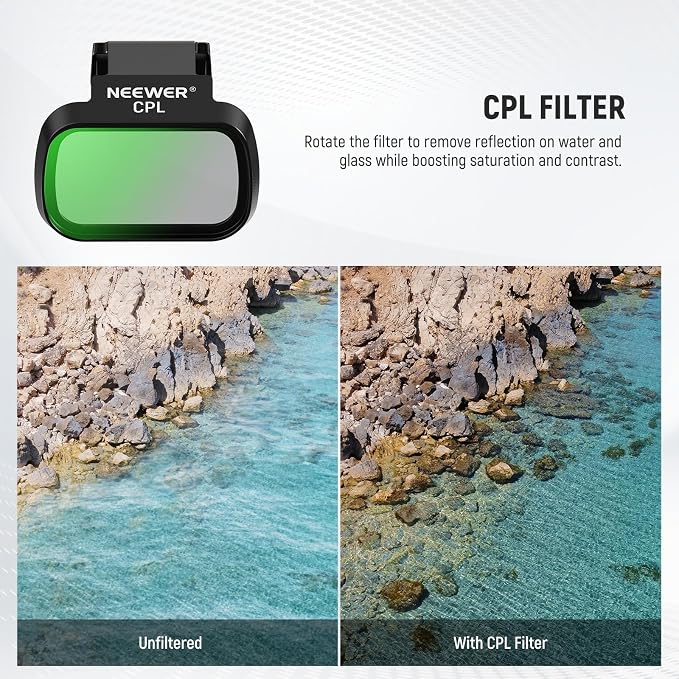 NEEWER 6 Pack ND CPL Filters Compatible with DJI Mini 4K/2/Mavic/SE/2 SE, Drone Lens Accessories, Snap On Circular Polarizing Neutral Density ND8/ND16/ND32/ND64/ND256, Multi Coated HD Glass, FL-B32 - Image 4