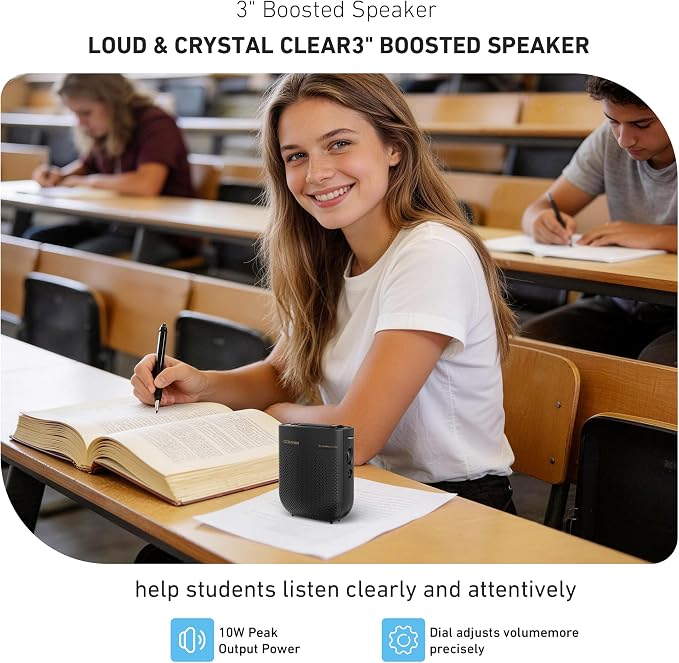 Voice Amplifier for Teachers with Wireless Lavalier Lapel Microphone, Portable Bluetooth Microphone & Speaker, Magnetic Charging Bullhorn Megaphone for Classroom, Meetings, Yoga (Black) - Image 3
