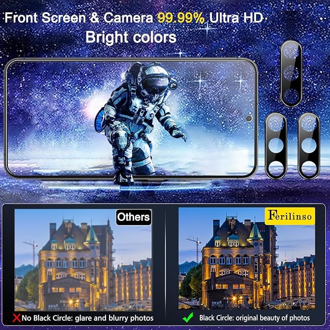 Ferilinso Screen Protector for Samsung Galaxy S24 Plus, Tempered Glass | 3 Pack, 9H+ Military-Grade Shatterproof, HD Clear, Case Friendly, Easy Installation Bubble Free, with Camera Lens Protector - Image 3