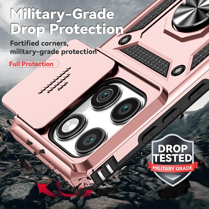 SunStory Compatible with Motorola Moto Edge 2025 Case with HD Screen Protector & Slide Camera Cover & Rotated Ring Kickstand, [Military-Grade] Phone Case for (Rosegold, Moto Edge 2025) - Image 6