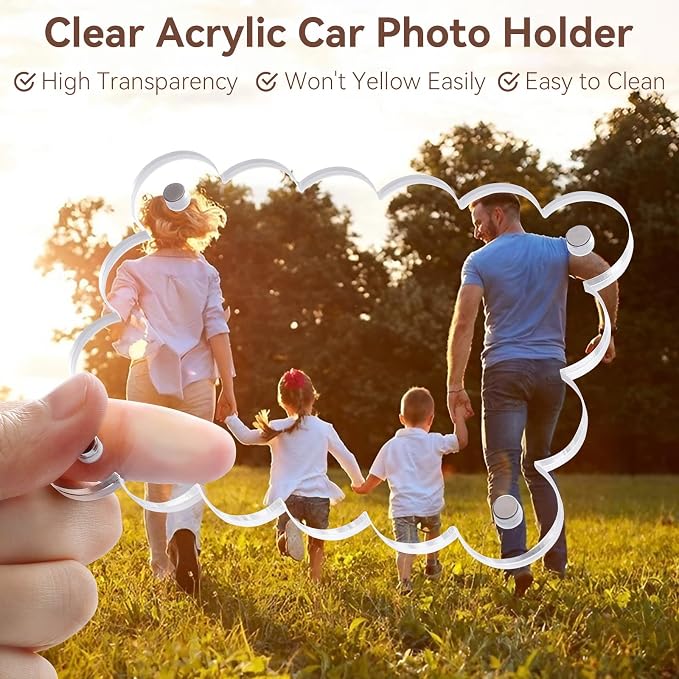 PIFOOG 2 Pack Car Visor Picture Holders Clip Photo Frame Acrylic Magnetic Display Pictures Frames for Cars Sun Visor Personalized Memorial Presents for Mother Dad Friends Transparent 2.5 × 3.7 inch - Image 2