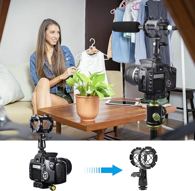 Bestshoot Microphone Shock Mount Universal Holder Clip + Hot Shoe Adapter for Condenser Shot gun Mic D230, ME66, NTG-2,NTG-1, AT-875R Neewer NW-81(1Pack) - Image 5