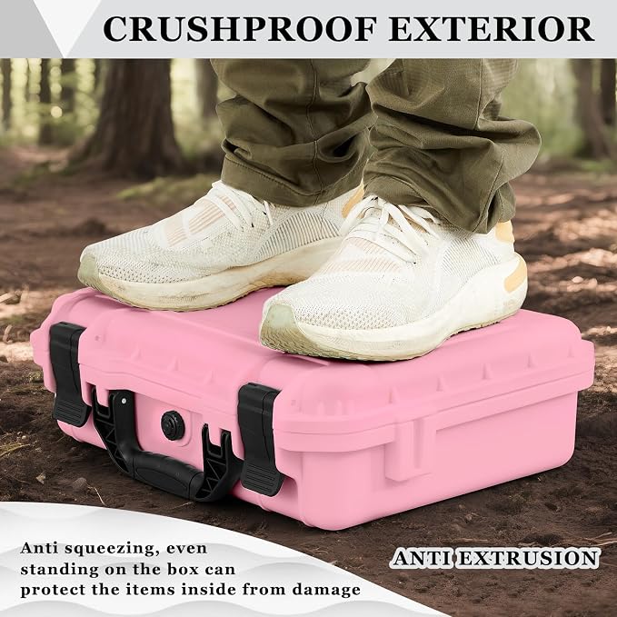 Relaxweex 1 Pcs Waterproof Hard Case with DIY Customizable Foam Insert Portable Protective Case with Knife for Camera Drones Equipments Tools Test Instruments(Pink,16.3 x 12.4 x 6.5 Inch) - Image 6